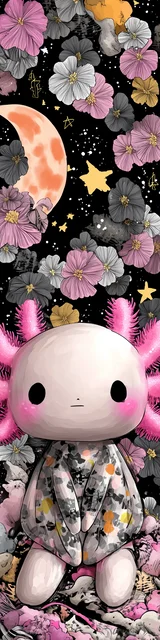 Free kawaii axolotl bookmark featuring a star and moon kawaii axolotl